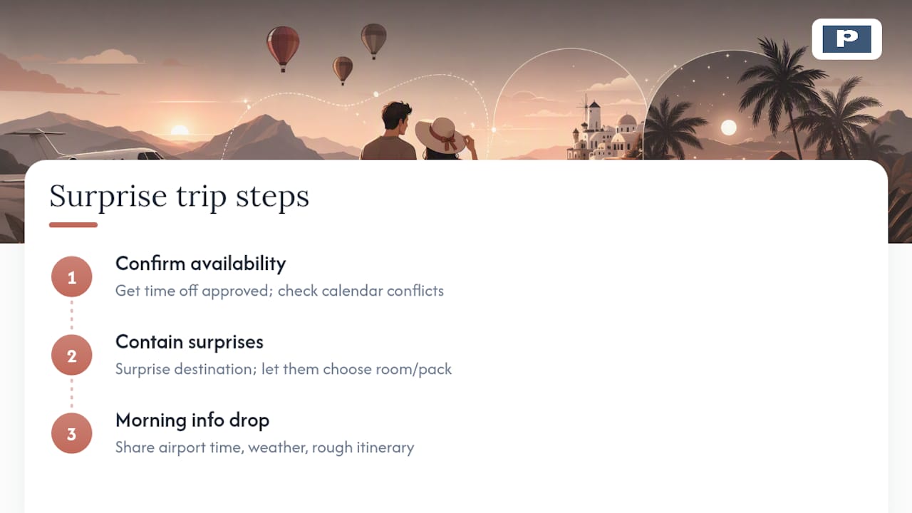 Three-step anniversary surprise planning process