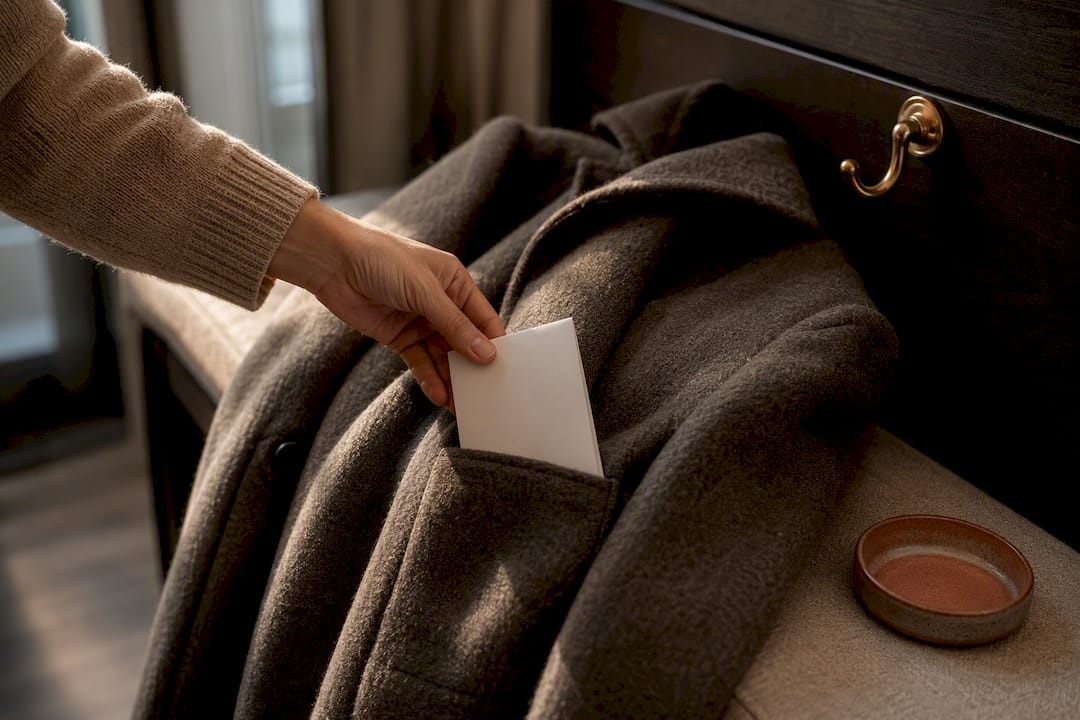 Hand tucking folded surprise note