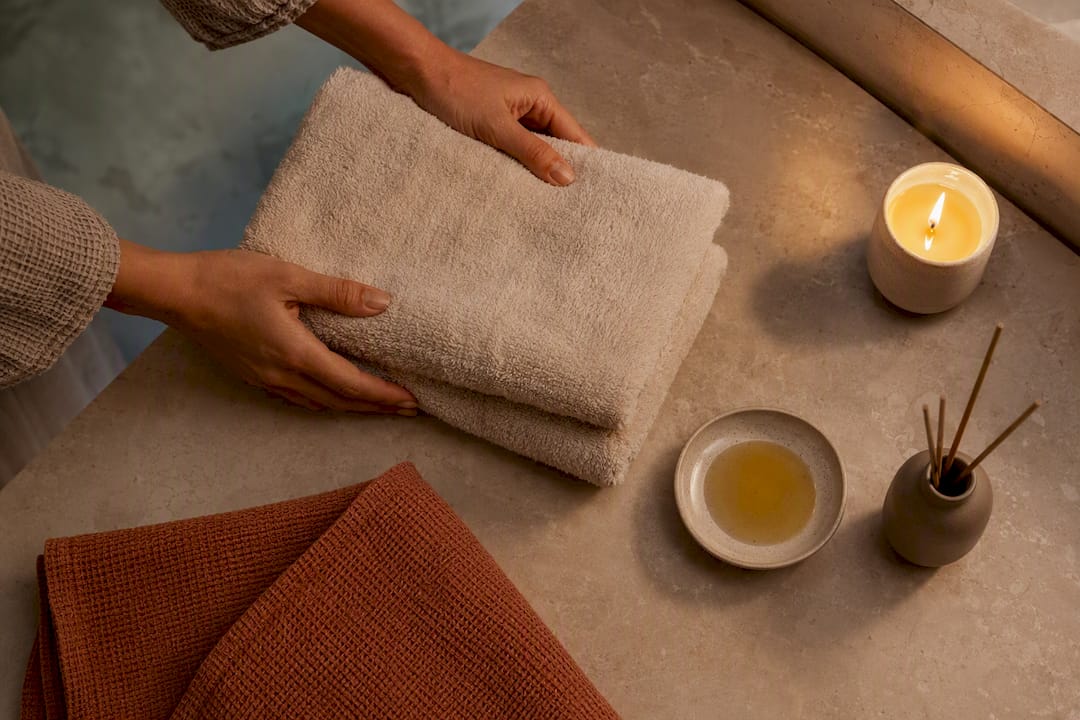 Warm towels and oils for spa night