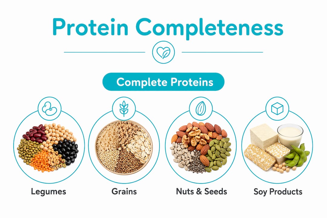 Infographic illustrating plant protein completeness hierarchy