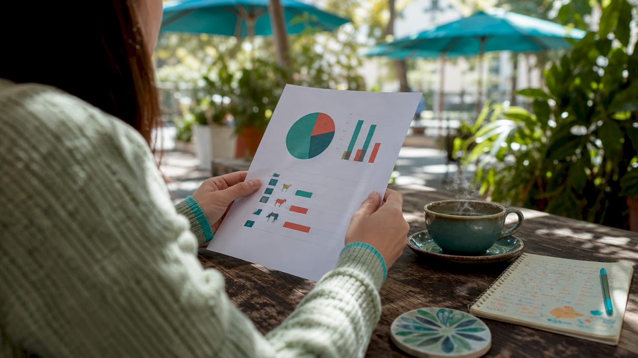 Hands holding carbon footprint comparison chart