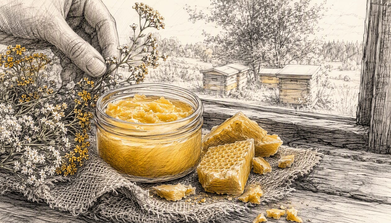 Jar and raw beeswax indicating provenance