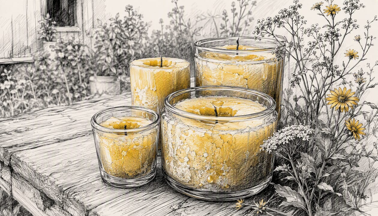 Beeswax candles showing frosting and sinkholes