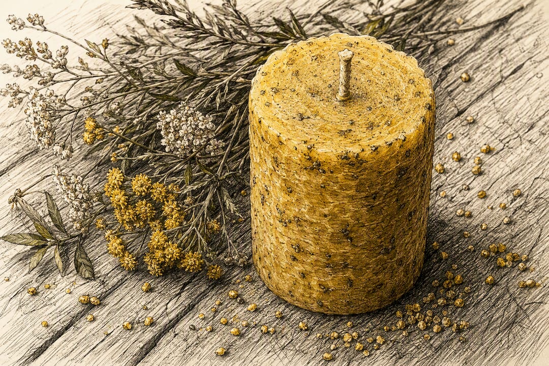 Detailed beeswax candle with propolis texture