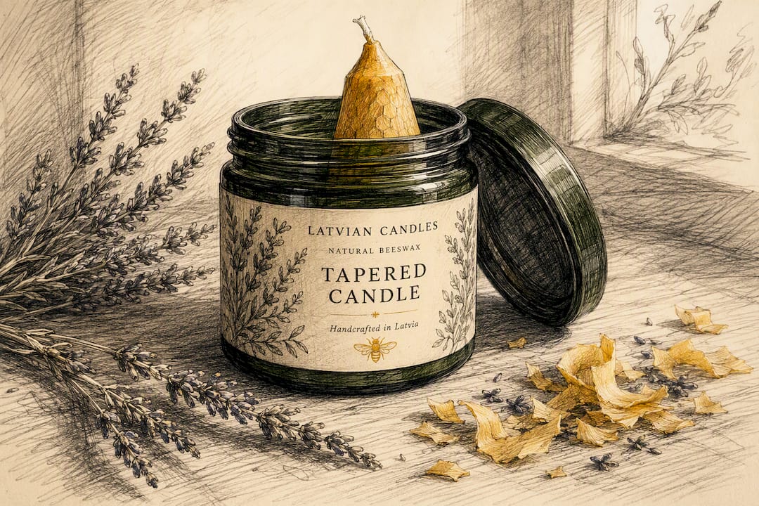Close-up of compliant candle label on jar packaging