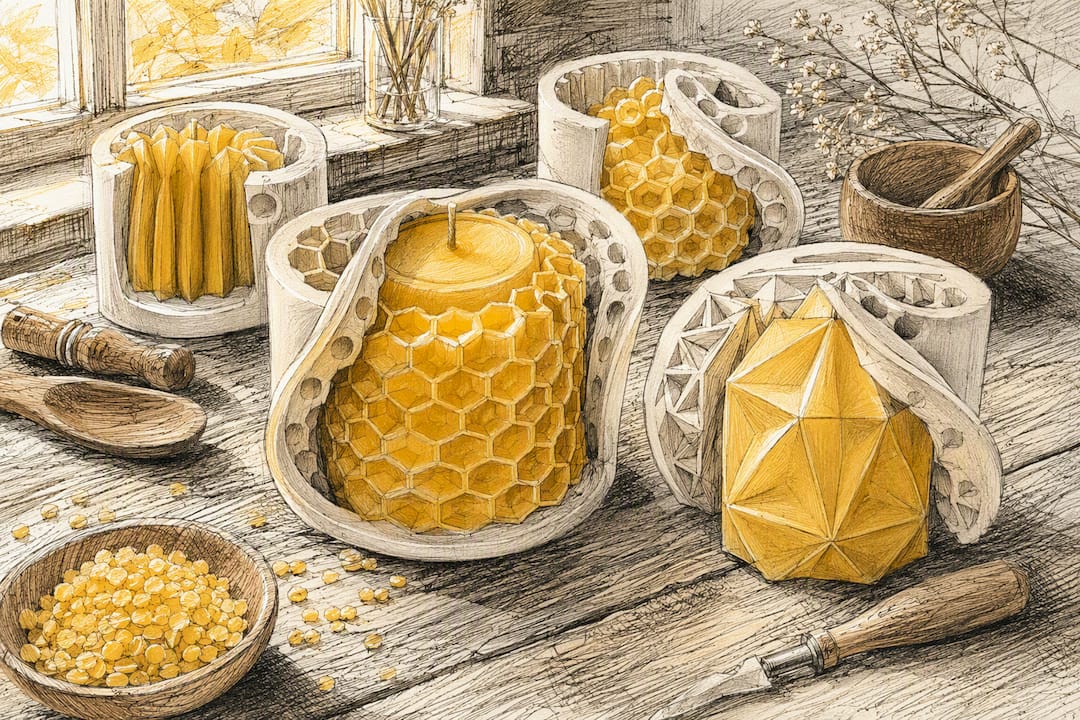 Detailed beeswax candles in flexible silicone molds
