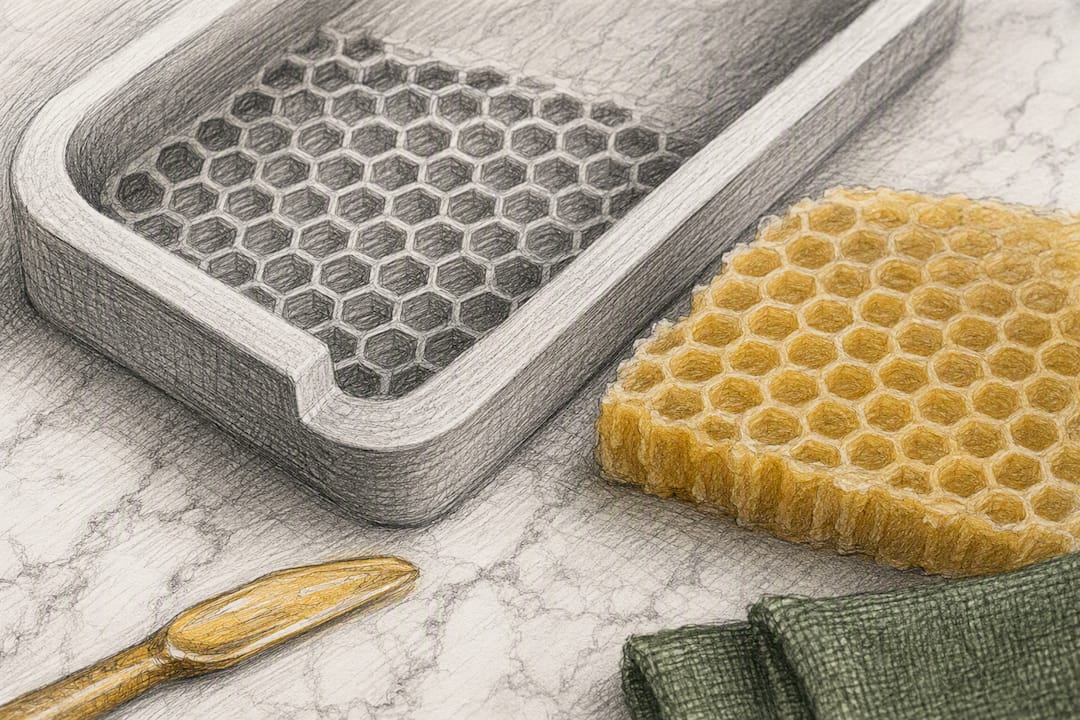 Crisp honeycomb cells in silicone and beeswax
