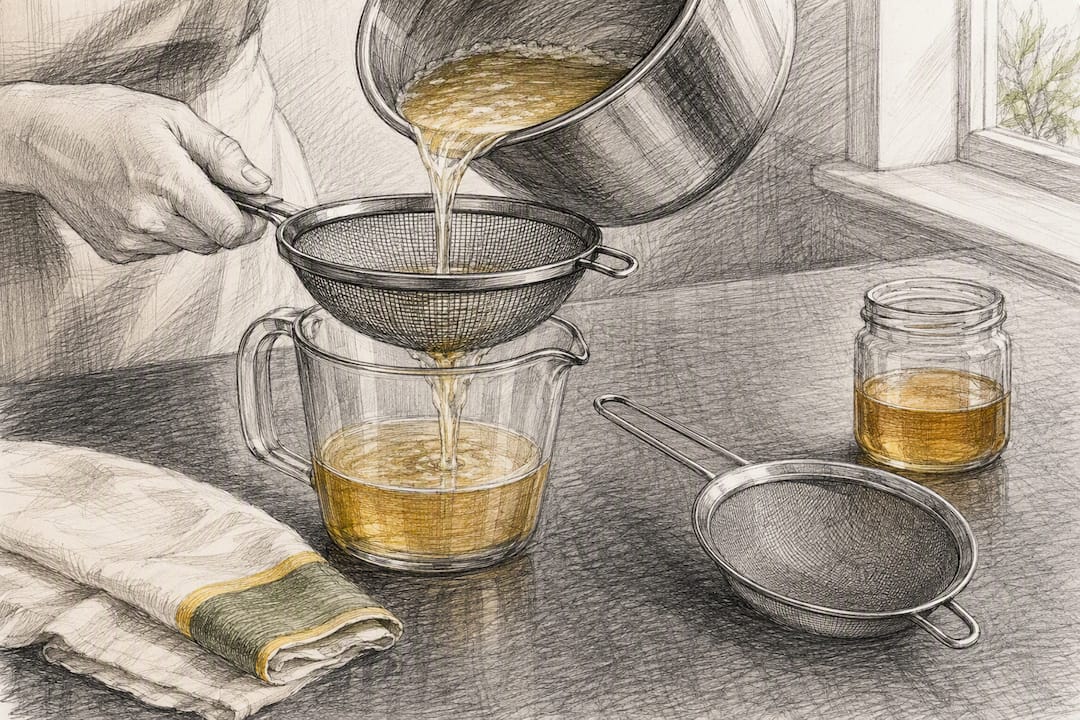 Melted beeswax passing through mesh filters