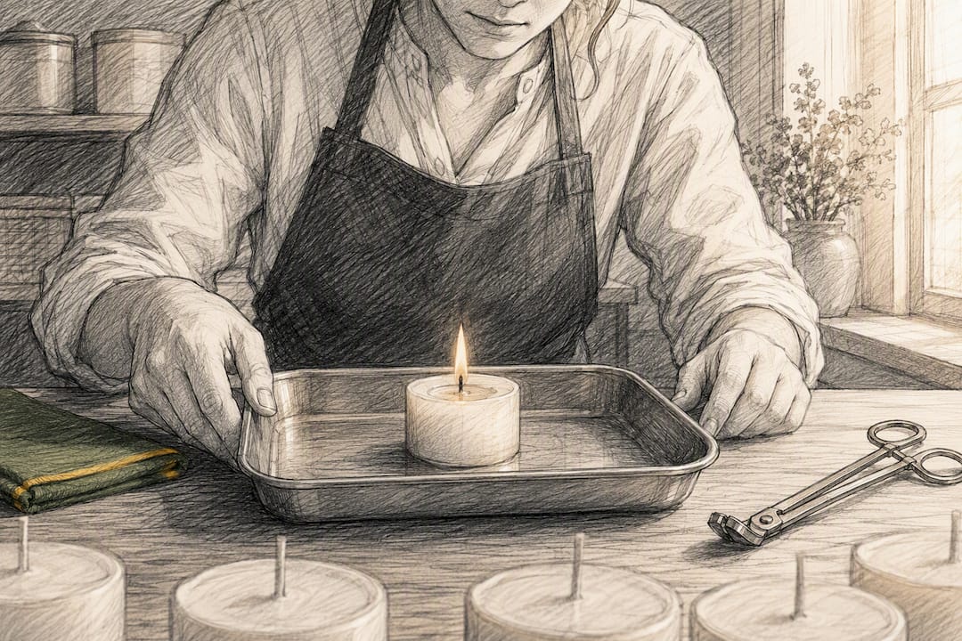 Candle maker observing burn test melt pool