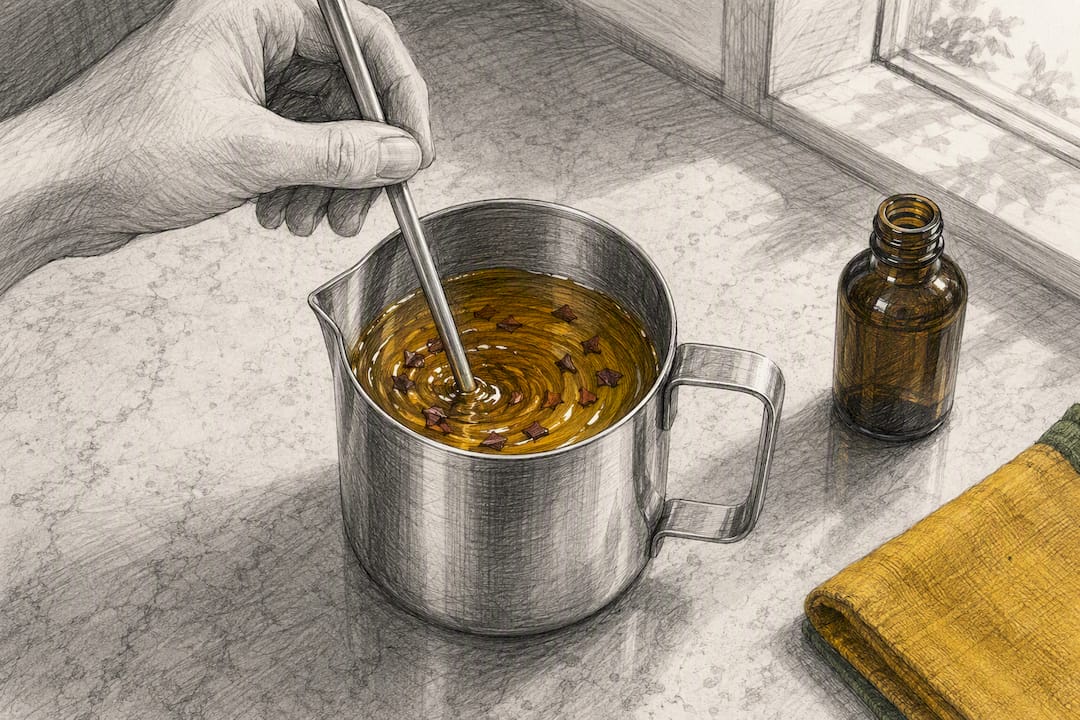 Natural dye being stirred into melted beeswax