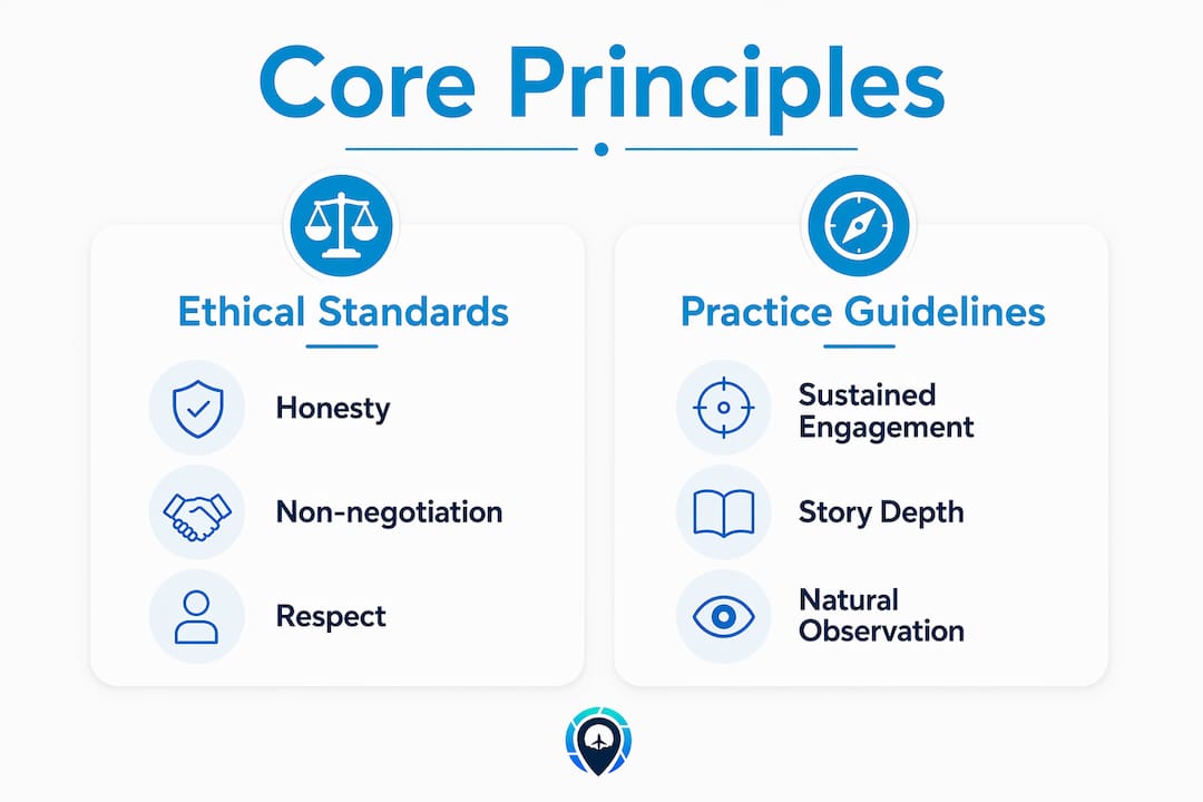 Core Principles slide with Ethical Standards and Practice Guidelines in blue cards