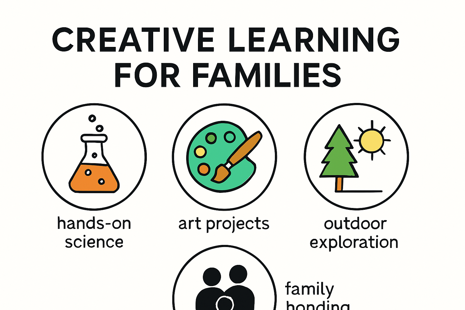 Infographic on creative learning activities for families showing benefits and activity examples.