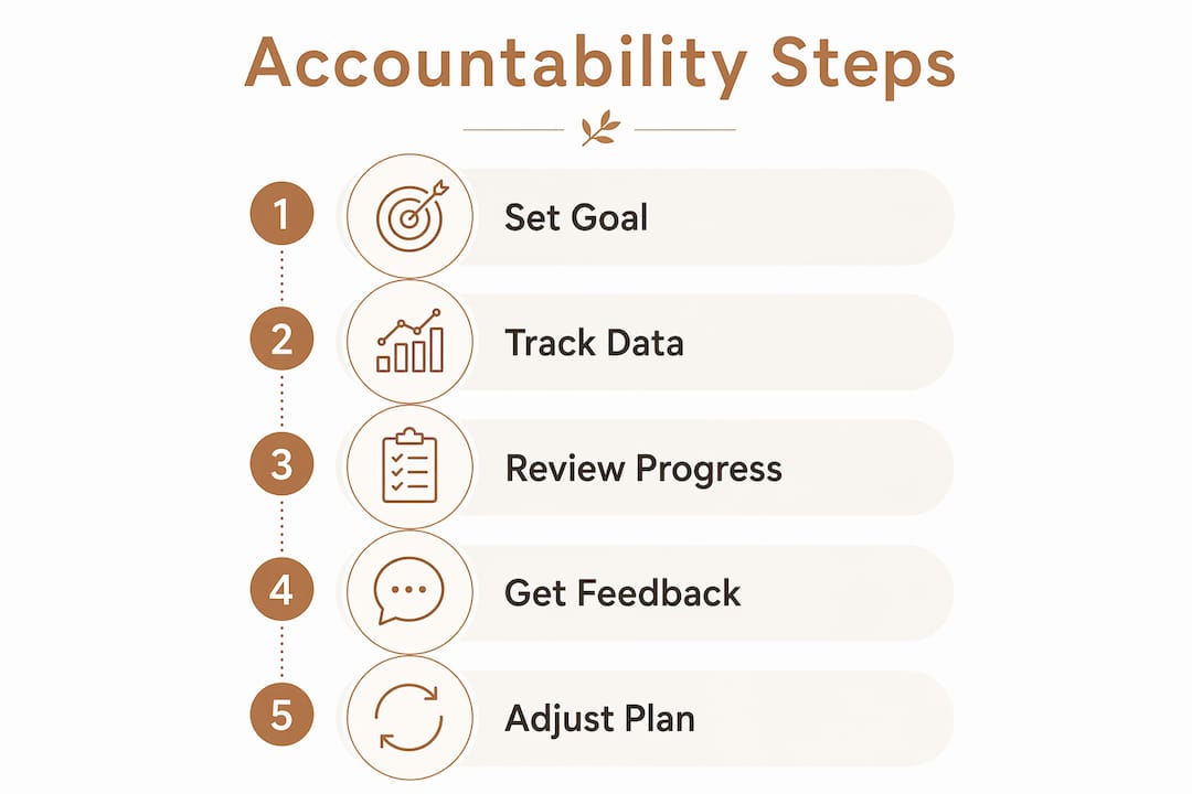 Infographic illustrating accountability steps in fitness consistency