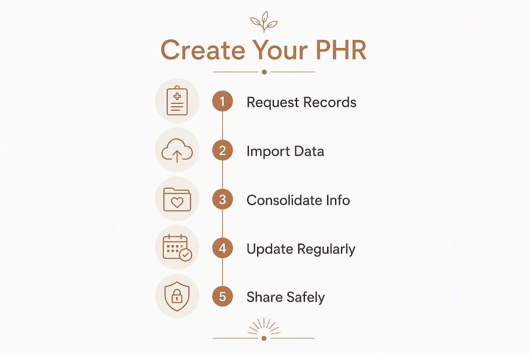 Infographic outlining five steps to create a personal health record