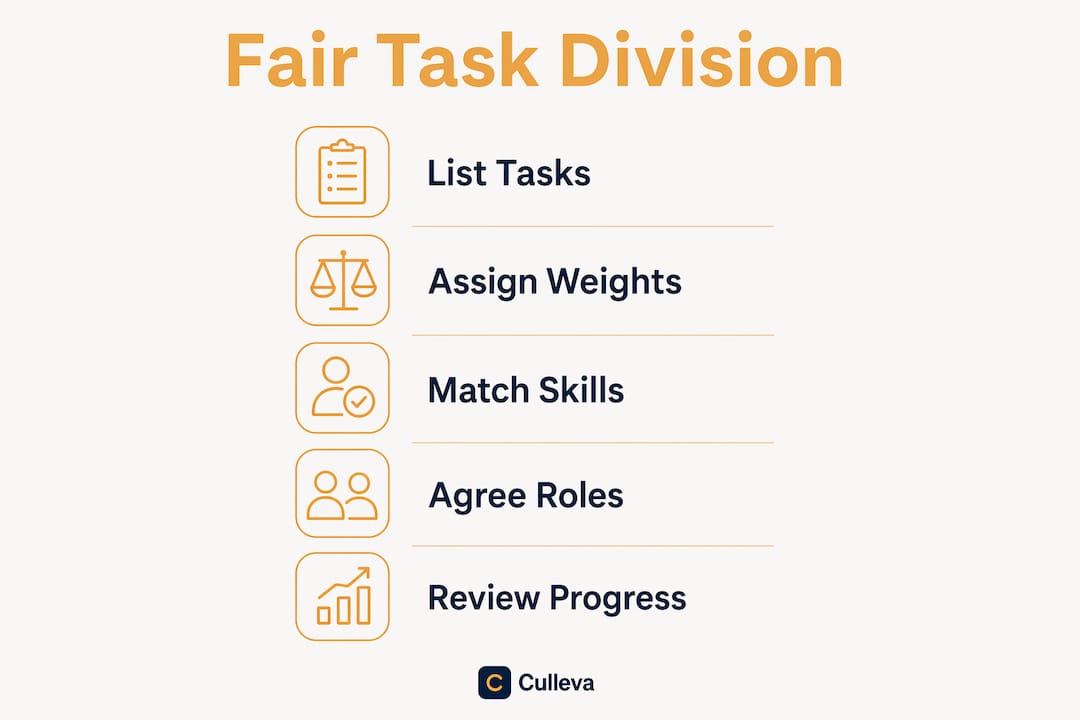 Infographic illustrating steps to divide group tasks fairly