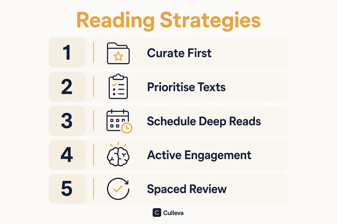 Infographic presenting five key reading strategies