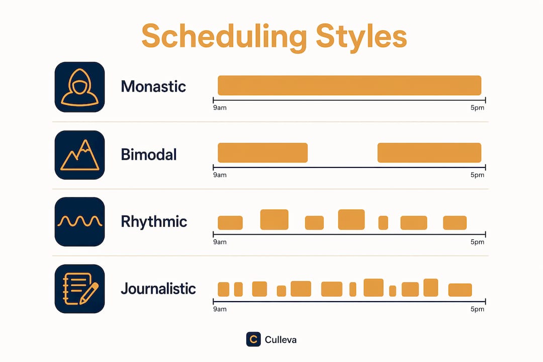 Infographic illustrating four deep work scheduling styles