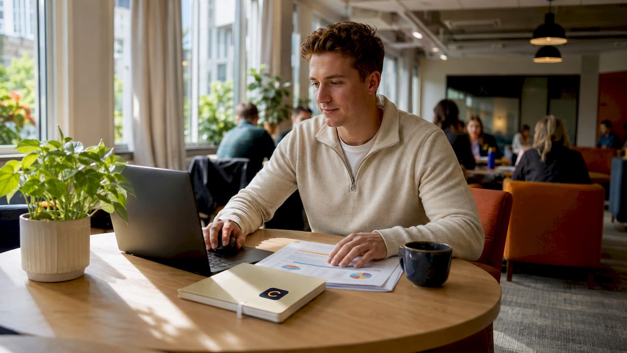 Advisor hands navigating student engagement data laptop