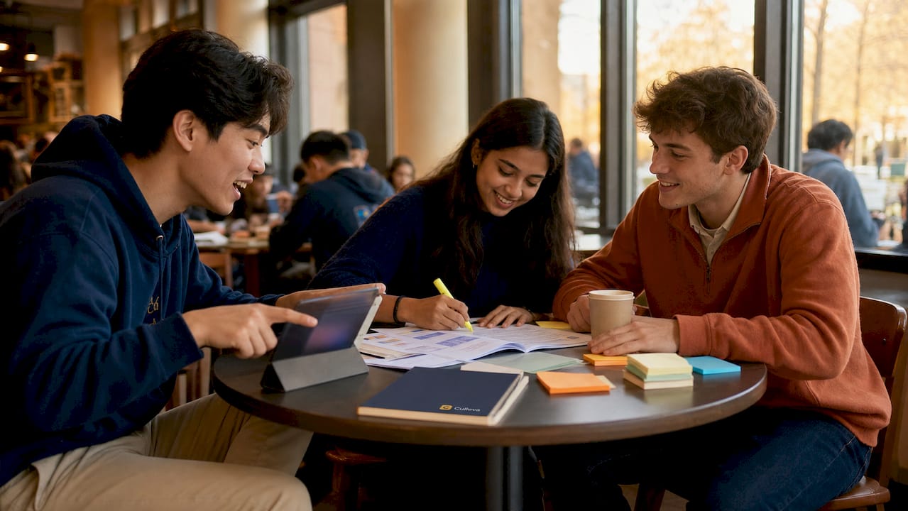 Hands exchanging study materials in study group