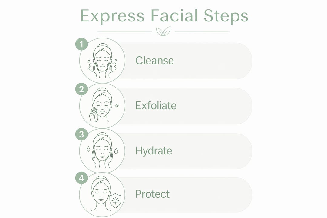 Infographic outlining express facial steps