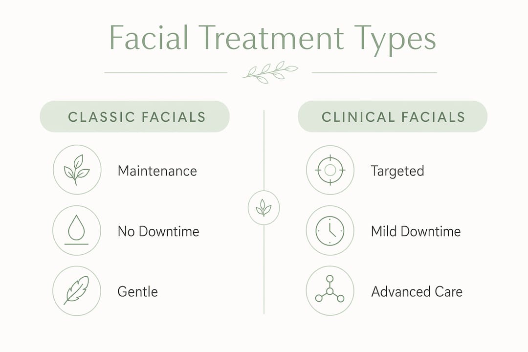 Infographic comparing classic and clinical facials