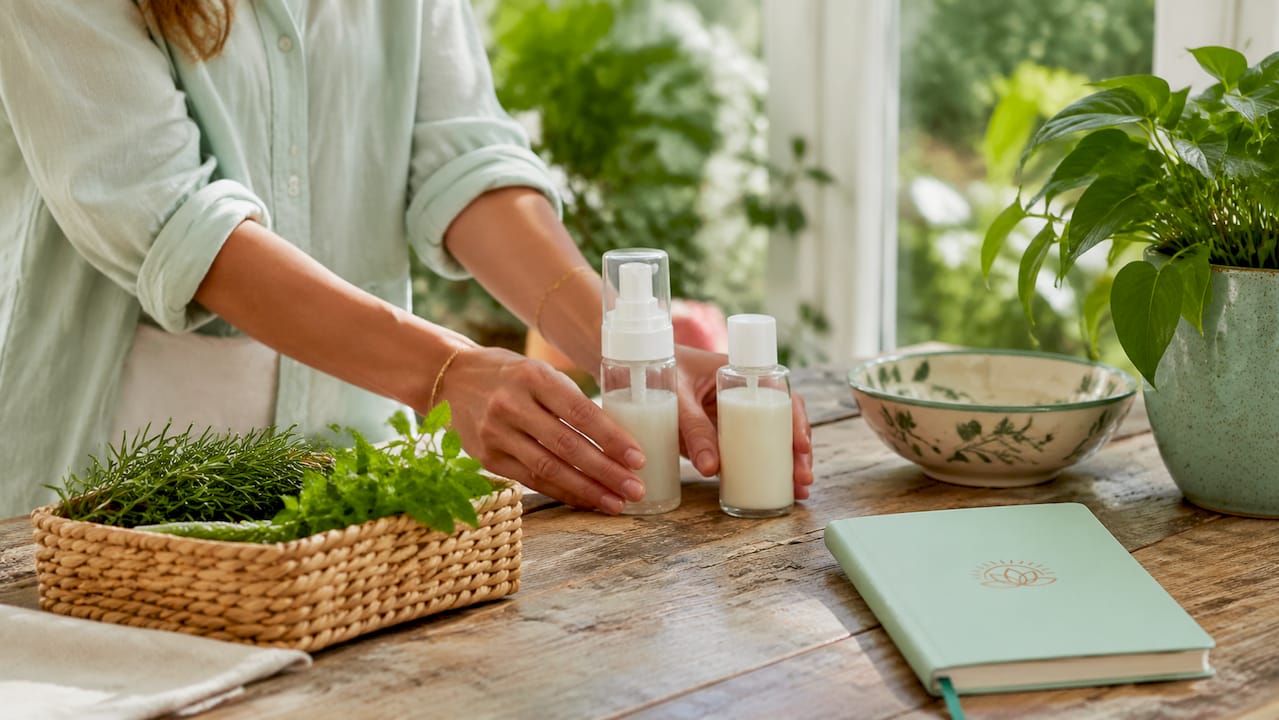 Hands holding teen skincare cleanser and moisturizer
