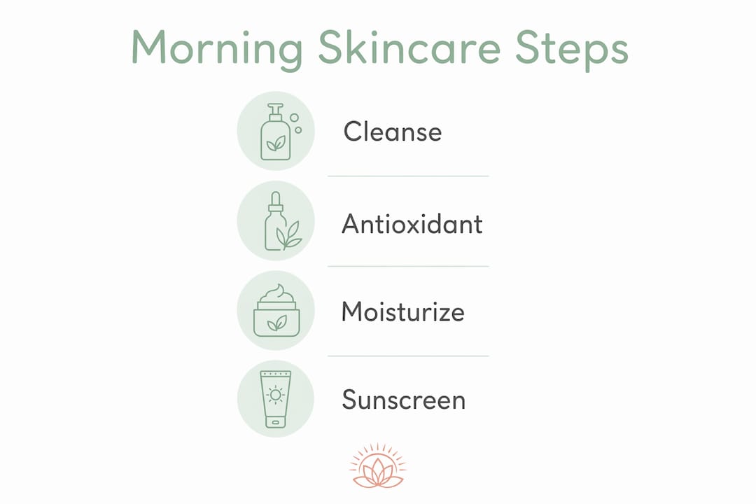 Infographic illustrating 4 morning skincare steps