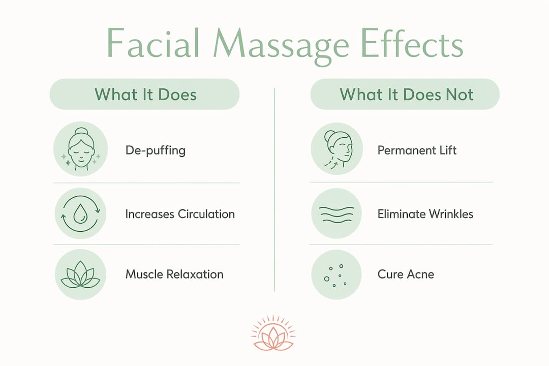 Infographic comparing facial massage benefits and limits