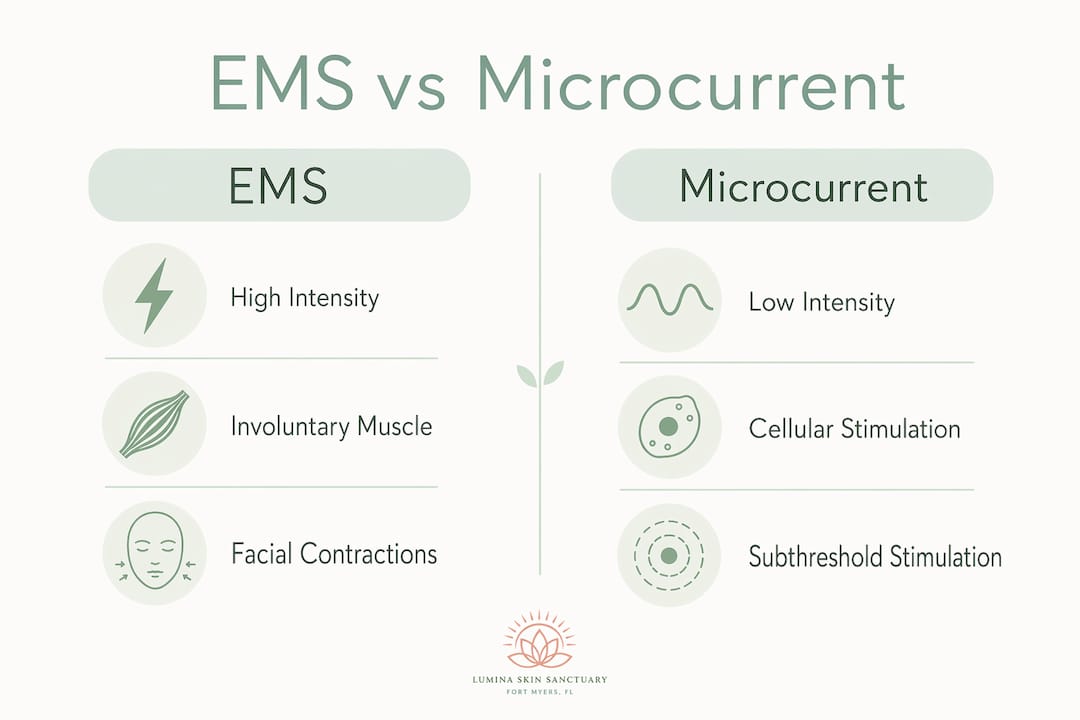 Infographic comparing EMS and Microcurrent facial treatments