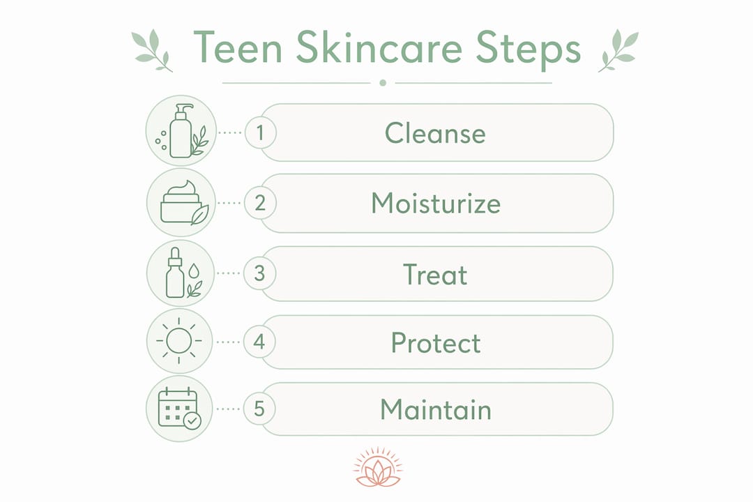 Infographic showing teen skincare routine steps