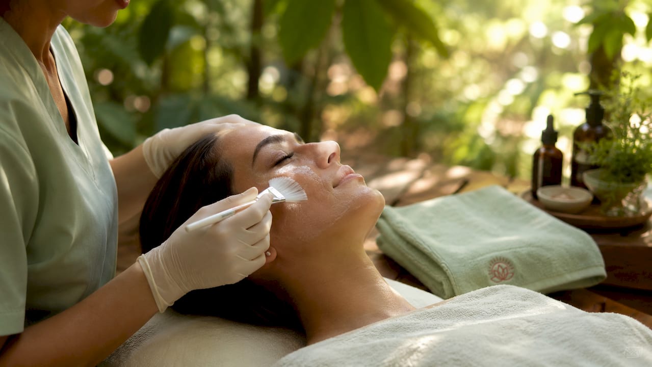 Close-up of facial exfoliation process