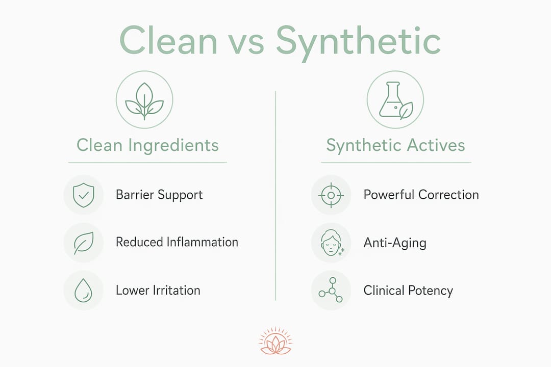 Infographic comparing clean and synthetic skincare benefits