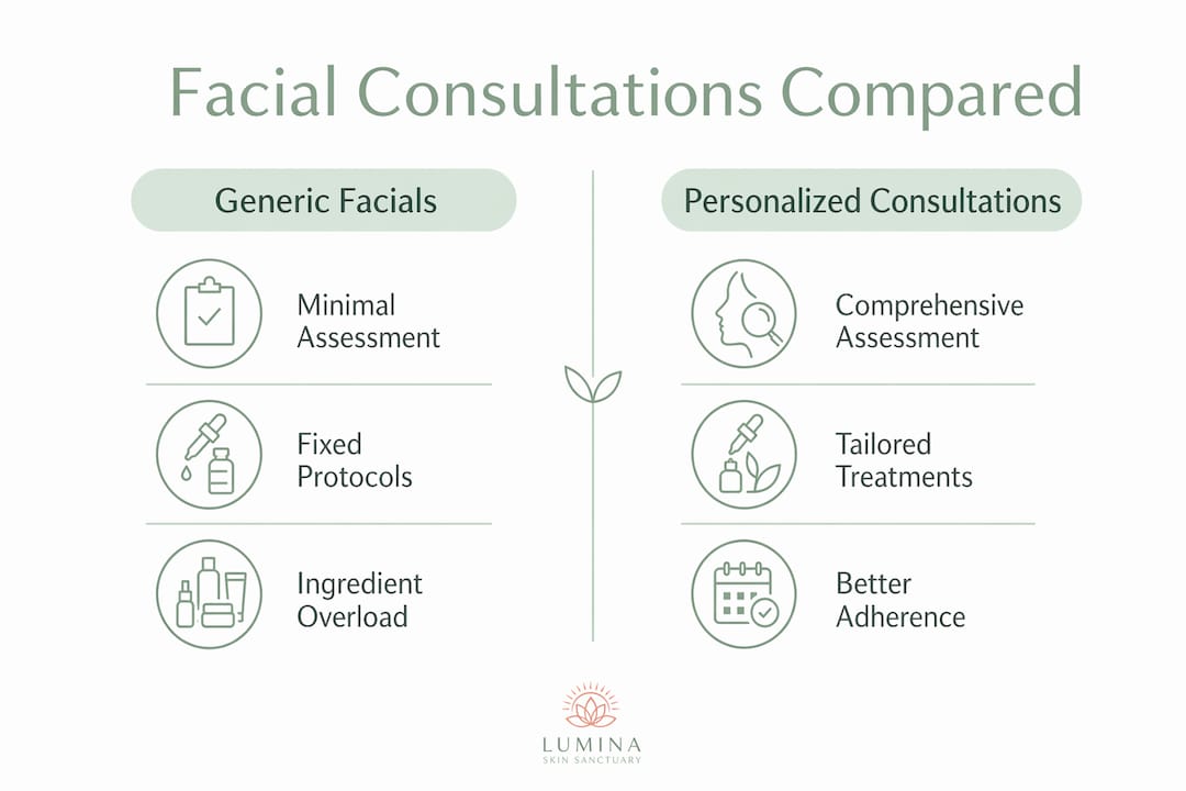 Infographic comparing generic facials and personalized consultations
