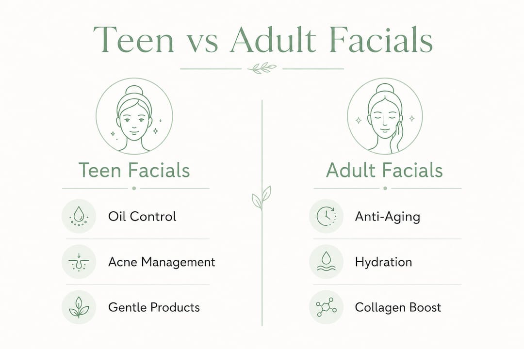 Infographic comparing teen and adult facials