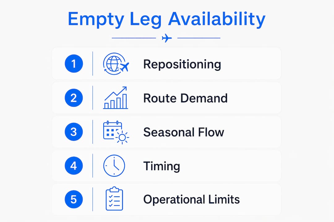 Infographic outlining empty leg availability factors