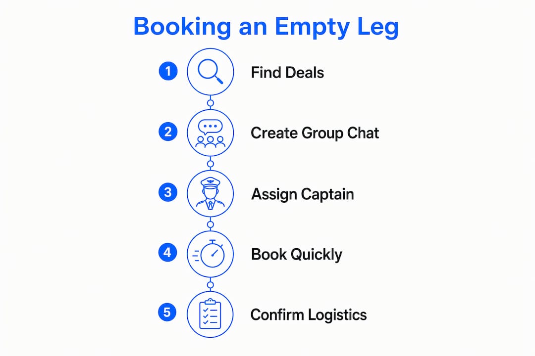 Infographic showing steps to book empty leg trip