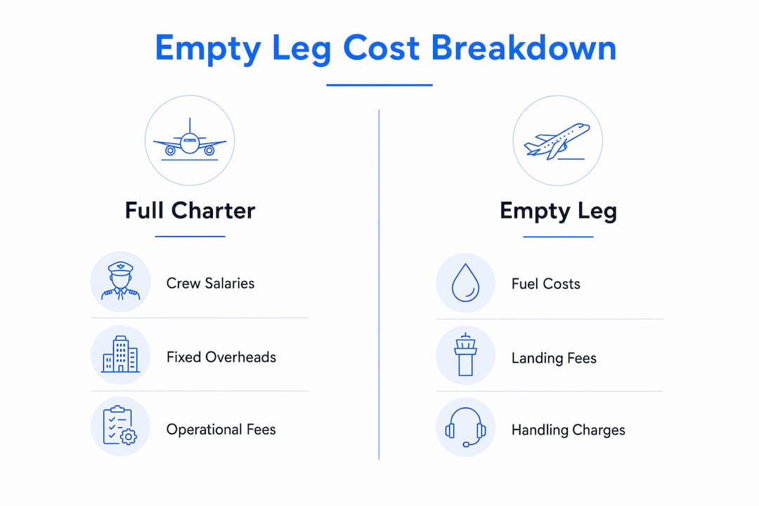 Infographic comparing full charter and empty leg flight costs