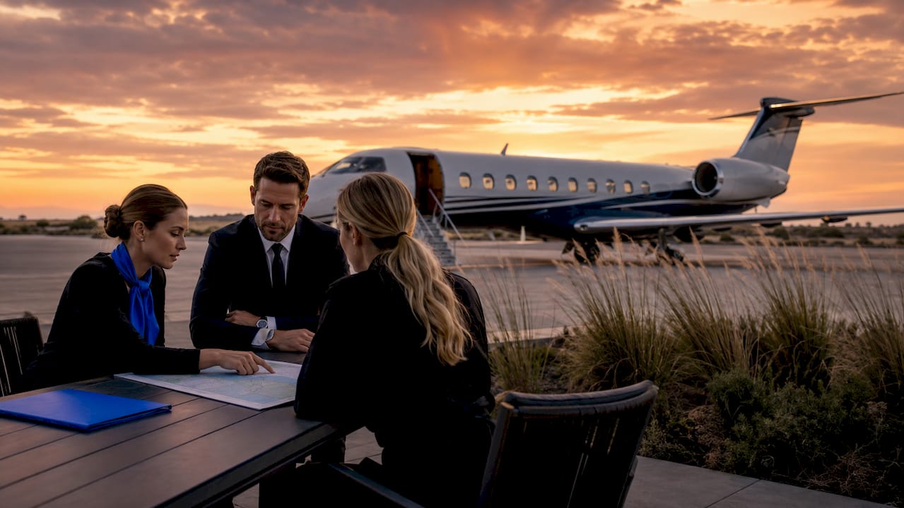 Private jet and flight planning documents