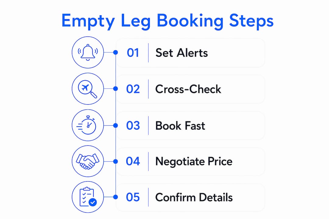 Infographic showing steps to book empty leg flights