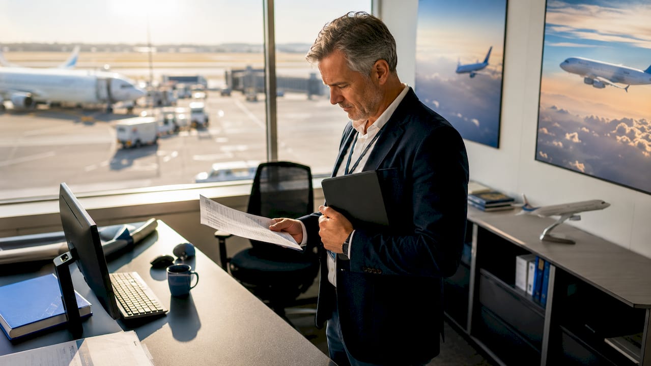 Flight operations manager reviewing empty leg flights