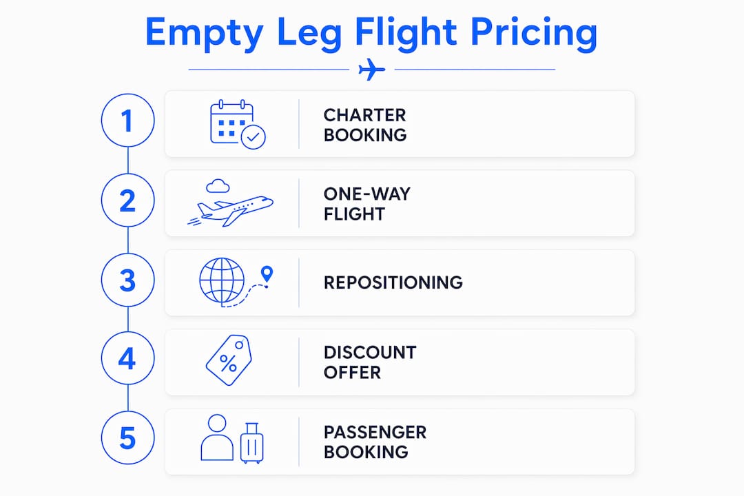 Infographic showing steps of empty leg flight pricing