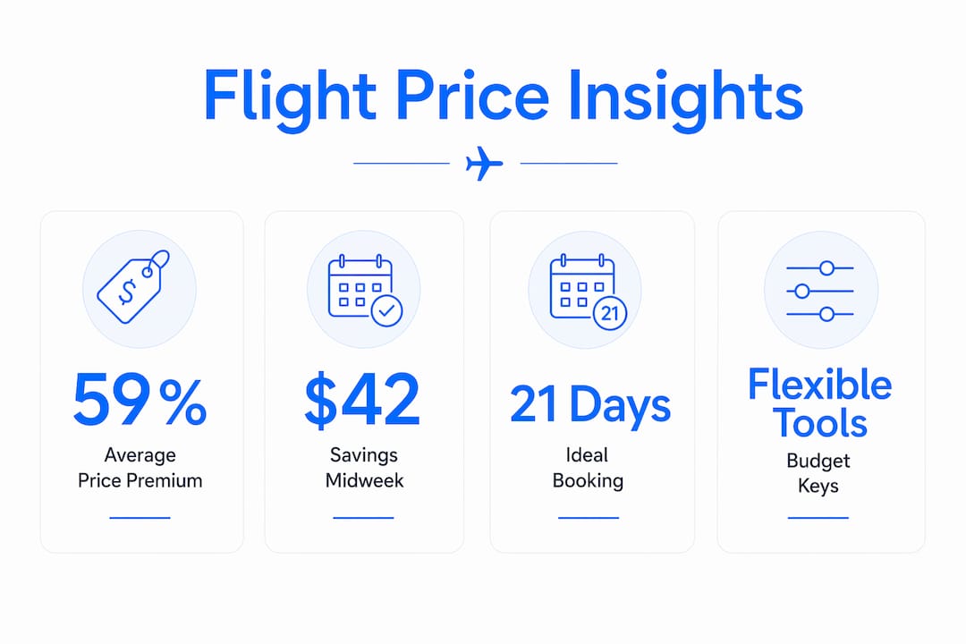 Infographic showing key last-minute flight price statistics