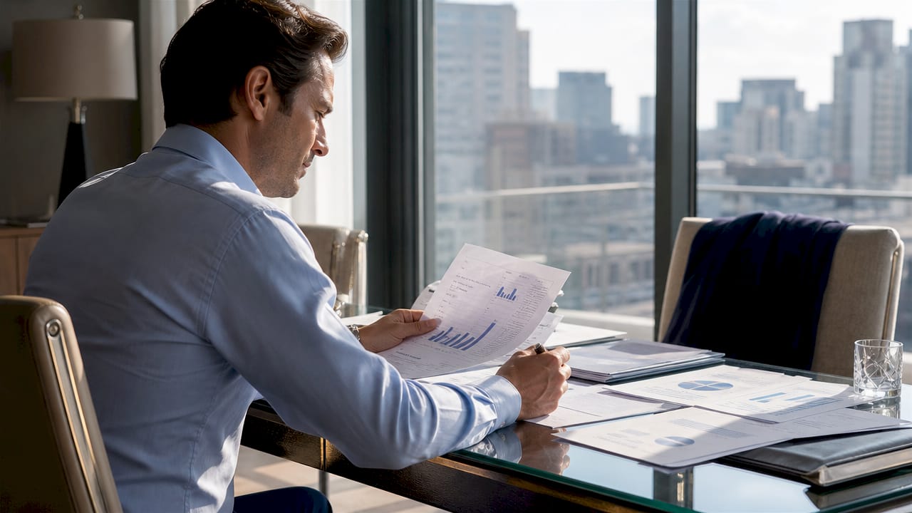 Hands sorting private jet pricing documents