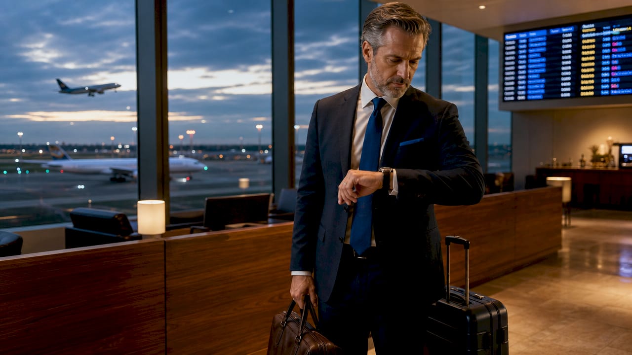 Business traveler waiting at airport gate