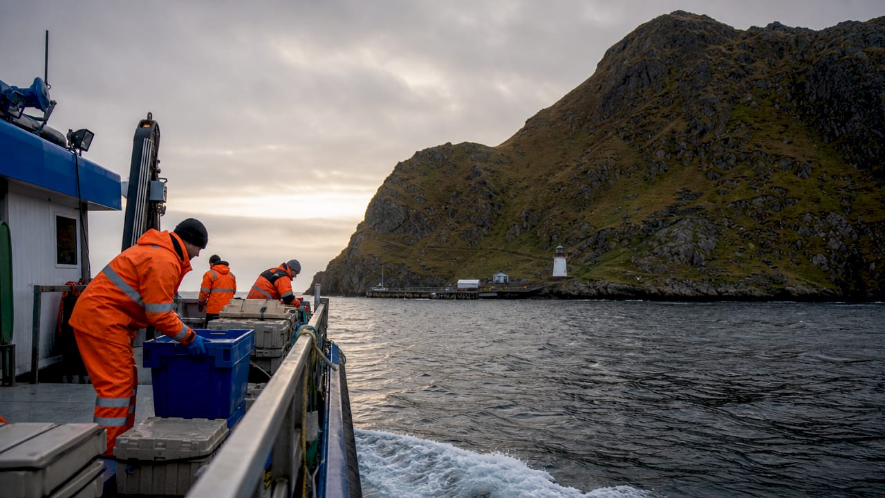 Supply boat arriving at isolated island