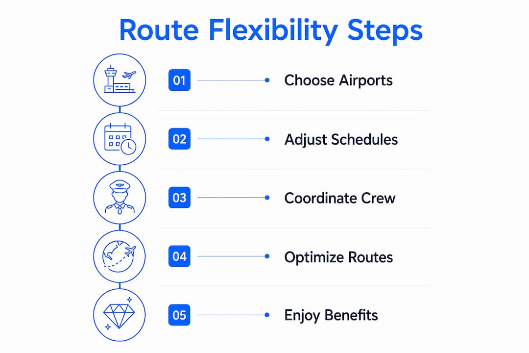 Infographic illustrating private jet route flexibility process