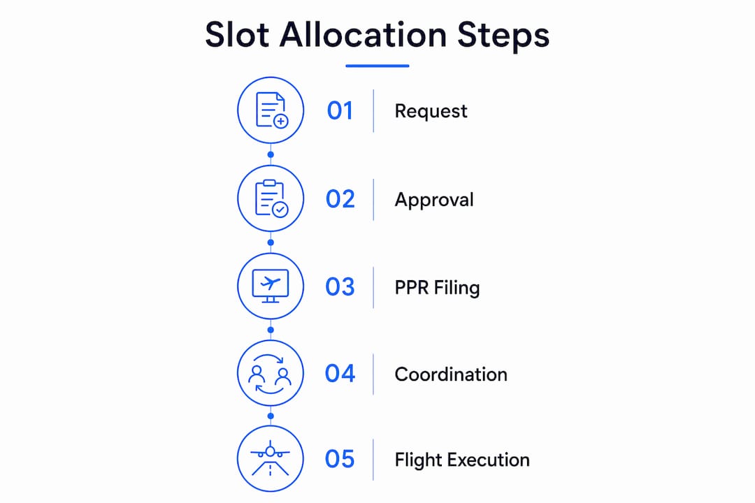 Infographic showing private jet slot allocation steps