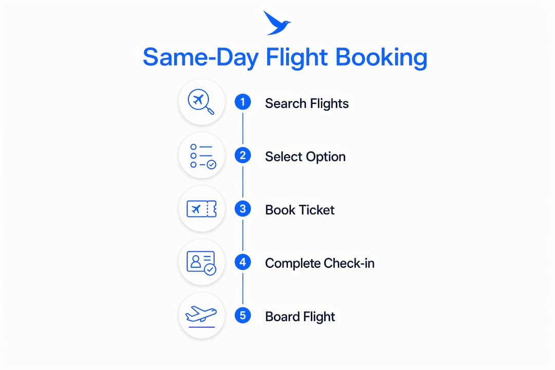 Infographic showing steps of same-day flight booking process