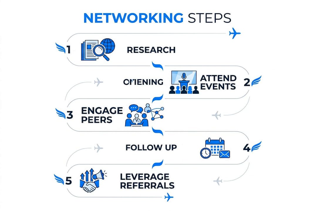 Infographic showing private aviation networking steps