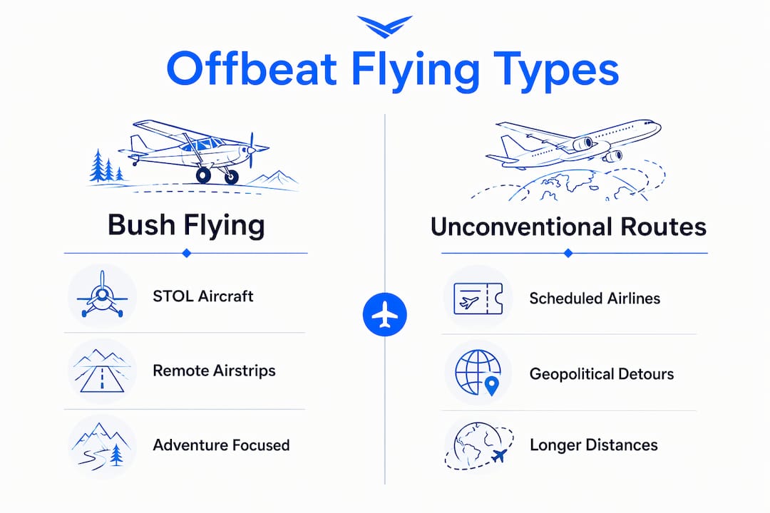 Infographic comparing bush flying and unconventional routes